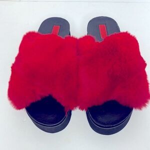 Red/Black faux fur sandals size 9 from Forever21
